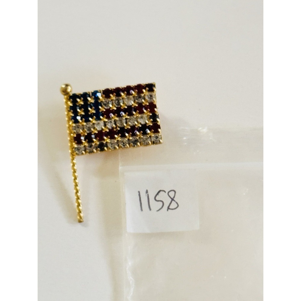 Hobe Signed USA Flag Pin Brooch VTG Crystal Rhinestone High End Estate Jeweled - Picture 6 of 6
